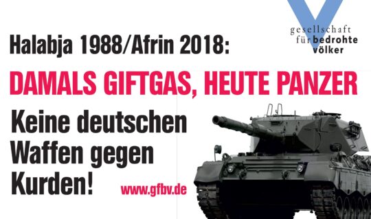 „Halabja 1988/Afrin 2018: Damals Giftgas, heute Panzer – Keine deutschen Waffen gegen Kurden!“