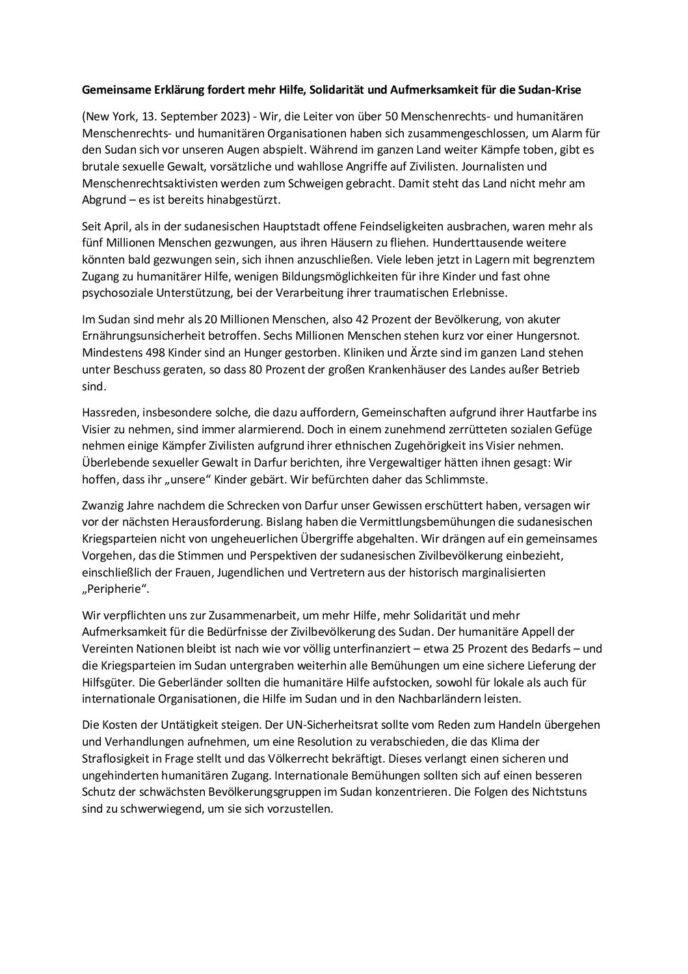Dramatischer Appell zum Sudan